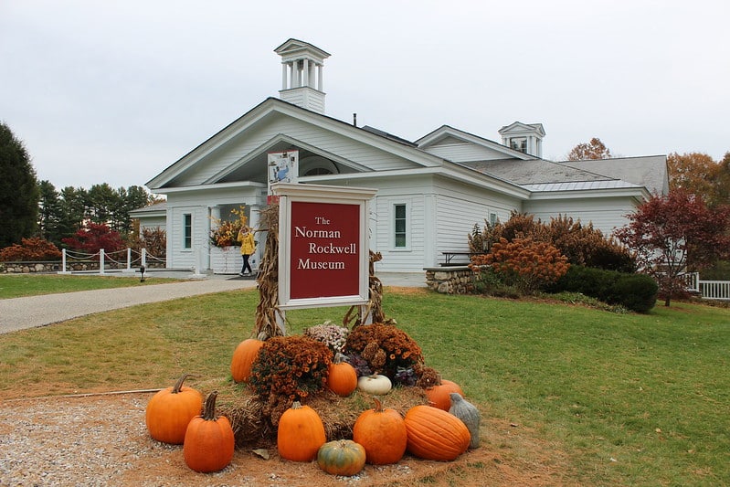 Fall pumpkins adorn the entrance of the Norman Rockwell Museum, which was once the site of his art studio.