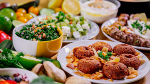 An assortment of Mediterranean dishes on a table